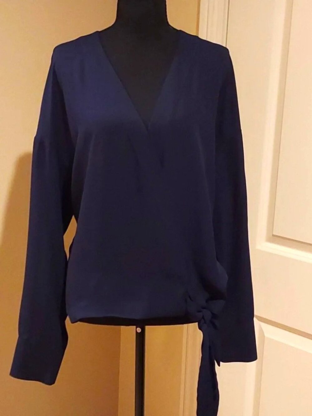 &. Layered Navy Blue Surplice Blouse Size M